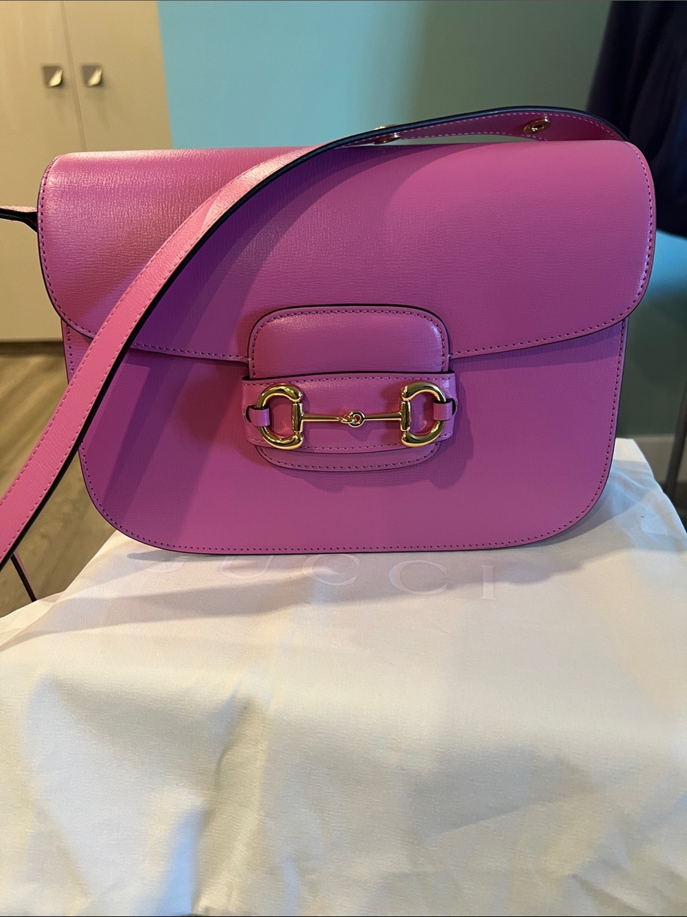 Gucci Pink Leather Crossbody with Gold Horsebit